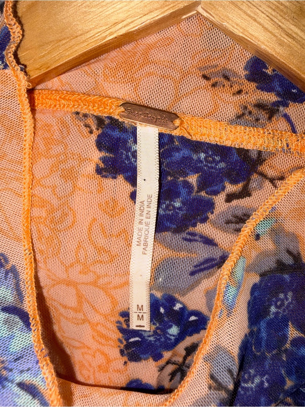 Free People Peach High-Neck Floral Stripe Long Sleeve Top - Picture 4 of 4